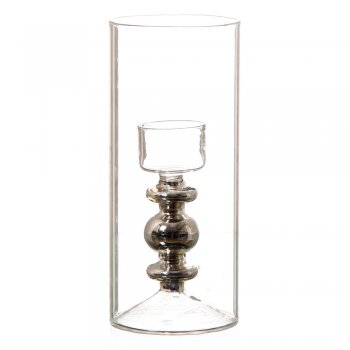 21cm Clear & Mercury Glass Cylinder Tealight Holder 