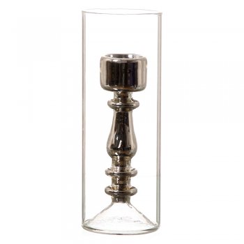 24cm Clear & Mercury Glass Cylinder Tealight Holder 