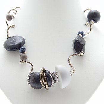 About Face Jewellery Asymmetric Loopy Beads & Crystal Ring Necklace