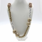 Chunky Bead, Rope Knot & Silver Chain Long Necklace