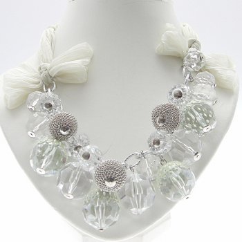 About Face Jewellery Cream Chiffon & Chunky Beads Necklace