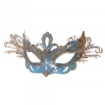 Bright Blue & Gold Venetian Style Mask