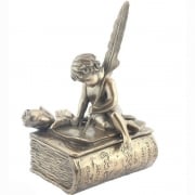 Cherub Writing with a Quill Sitting on a Book Trinket Box