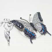 Elegant Clear, Blue & Black Swarovski Crystal Butterfly Brooch