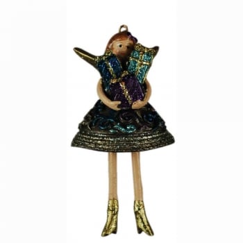 Fat Fairies Indigo Angel Carrying Presents Hanging Christmas Tree Decoration
