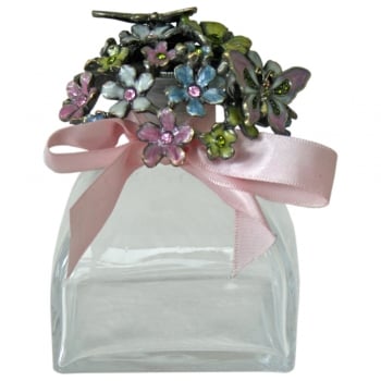 Flowers & Butterflies Enamel & Glass Perfume Bottle with Pink Bow