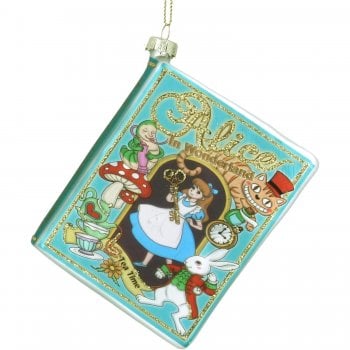 Gisela Graham  Alice In Wonderland Glass Book Christmas Tree Decoration