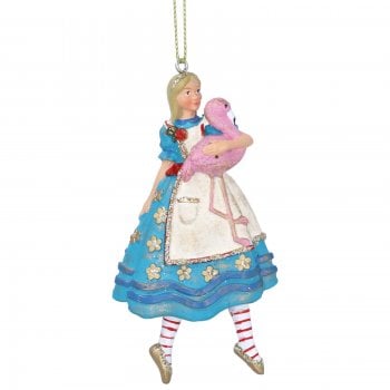 Gisela Graham  Alice In Wonderland with a Flamingo Resin Christmas Tree Decoration
