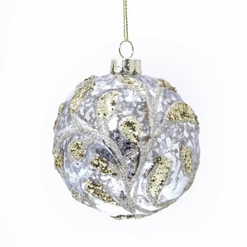Gisela Graham  Antiqued Gold Glass Bauble with Gold Glitter Christmas Tree Decoration