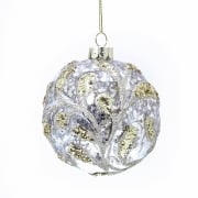 Gisela Graham Antiqued Gold Glass Bauble with Gold Glitter Christmas Tree Decoration
