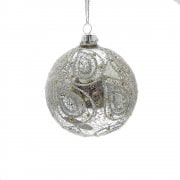 Gisela Graham Antiqued Silver with Glitter Paisley Glass Bauble Christmas Tree Decoration