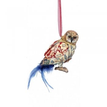 Gisela Graham  Arts and Crafts Resin Owl (Blue) Christmas Tree Decoration