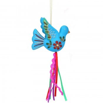 Gisela Graham  Blue Floral Carnival Bird with Ribbons Christmas Tree Decoration