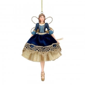 Gisela Graham  Blue Velvet Resin Nutcracker Ballerina Christmas Tree Decoration