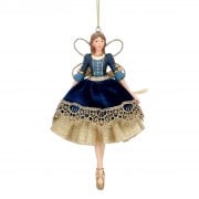 Gisela Graham Blue Velvet Resin Nutcracker Ballerina Christmas Tree Decoration