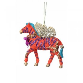 Gisela Graham  Bright Orange Zebra with Wings Christmas Tree Decoration