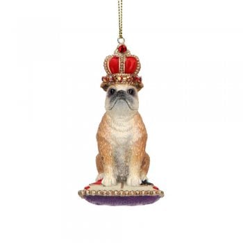 Gisela Graham  Bulldog Wearing a Crown on a Cushion Christmas Tree Decoration