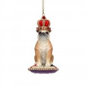 Gisela Graham Bulldog Wearing a Crown on a Cushion Christmas Tree Decoration