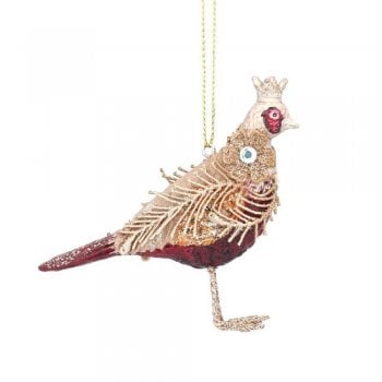 Gisela Graham  Burgundy and Gold Pheasant with Crown Christmas Tree Decoration