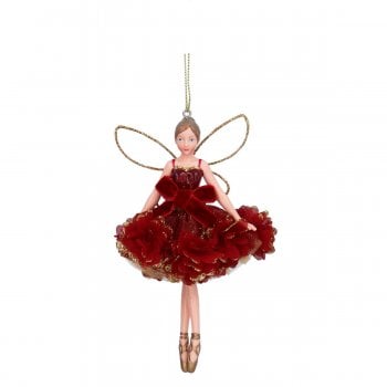 Gisela Graham  Burgundy Floribunda Fairy (arms down) Christmas Tree Decoration
