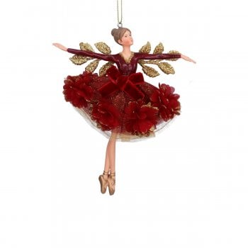 Gisela Graham  Burgundy Floribunda Fairy (arms out) Christmas Tree Decoration
