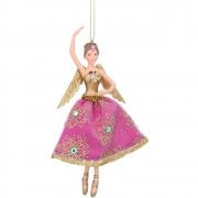 Gisela Graham Carnival Jewelled Pink Printed Dress Large Fairy Christmas Tree Decoration