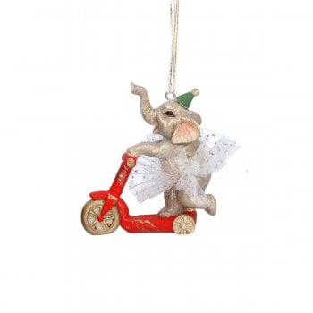 Gisela Graham  Circus Elephant on a Scooter Hanging Christmas Decoration