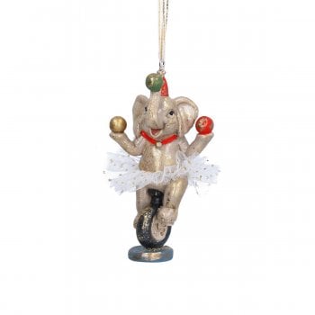 Gisela Graham  Circus Elephant Riding a Unicycle Hanging Christmas Decoration