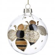 Gisela Graham Clear Glass Bauble with Black and Gold Bees Christmas Tree Decoration