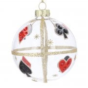 Gisela Graham Clear Glass Bauble with Playing Card Suit Motifs and Jewels Christmas Tree Decoration