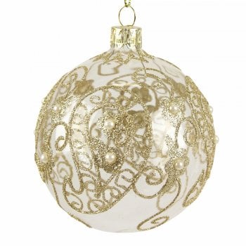 Gisela Graham  Clear Glass with Gold Paisley Christmas Tree Decoration
