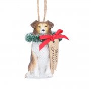 Gisela Graham Collie Dog with Merry Christmas Wreath Christmas Tree Decoration