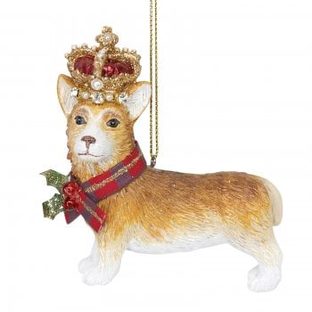 Gisela Graham  Corgi Dog with a Crown Christmas Tree Decoration
