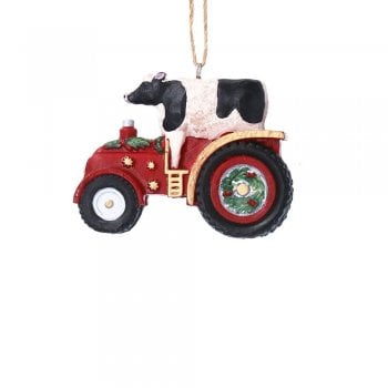 Gisela Graham  Cow with a Red Tractor Christmas Tree Decoration