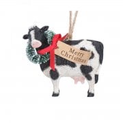 Gisela Graham Cow with Merry Christmas Wreath Christmas Tree Decoration