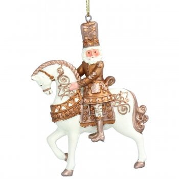 Gisela Graham  Cream and Gold Nutcracker Soldier on a Horse Christmas Tree Decoration