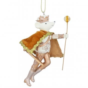 Gisela Graham  Cream and Gold Resin & Fabric Nutcracker King Rat Christmas Tree Decoration