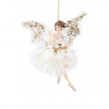 Gisela Graham  Cream & Gold Fairy with Butterfly Wings (Dark) Christmas Tree Decoration
