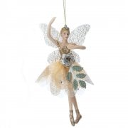 Gisela Graham Cream & Gold Fairy with Rose (Arm Up) Christmas Tree Decoration