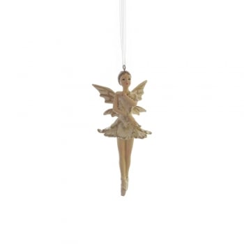 Gisela Graham  Cream & Gold Resin Princess Ballerina (Arms Across) Christmas Tree Decoration