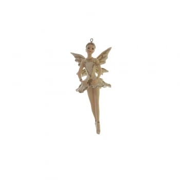 Gisela Graham  Cream & Gold Resin Princess Ballerina (Arms Down) Christmas Tree Decoration