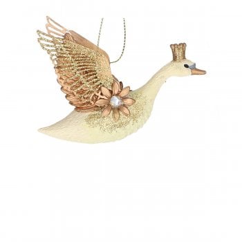 Gisela Graham  Cream Swan With Gold Wings (flying) Christmas Tree Decoration