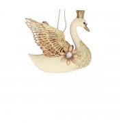 Gisela Graham Cream Swan With Gold Wings (swimming) Christmas Tree Decoration