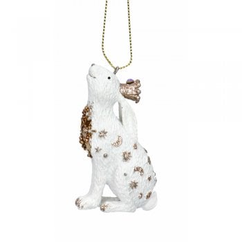 Gisela Graham  Cream with Gold Moon Hare Christmas Tree Decoration
