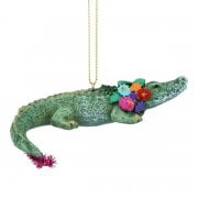 Gisela Graham Crocodile with Garland Christmas Tree Decoration