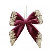 Gisela Graham Deep Pink Velvet Bow with Gold Trim Christmas Tree Decoration