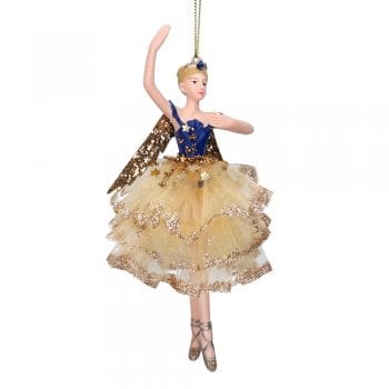 Gisela Graham  Delft Blue White Gold Fairy (gold skirt) Christmas Tree Decoration