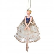 Gisela Graham Delft Blue White Gold Fairy (white skirt) Christmas Tree Decoration