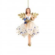 Gisela Graham Delft Blue White Gold Fairy (white top) Christmas Tree Decoration