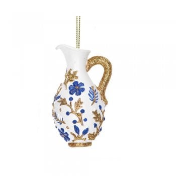 Gisela Graham  Delft Blue White Gold Jug (Gold) Christmas Tree Decoration